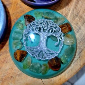 Decorativo Meia Lua Grande Verde Árvore Da Vida Cinza