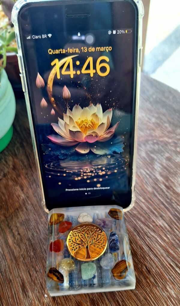 Porta Celular Arvore da Vida Gde + 7 Cristais dos Chakras  Lilás - Imagem 3