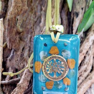 Colar retangular Árvore da Vida Verde